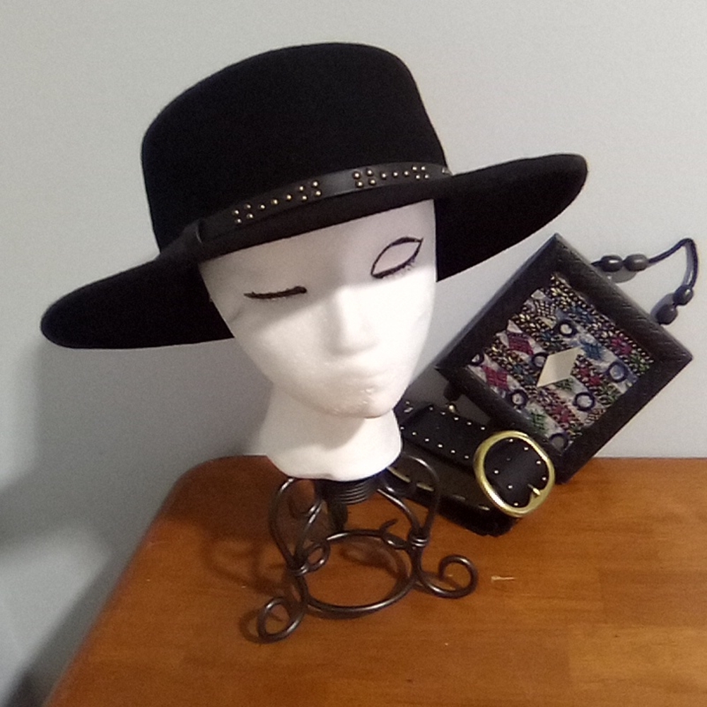 Wide Brim Wool Fedora With Metal Button Band Accent - Picture 5 of 16